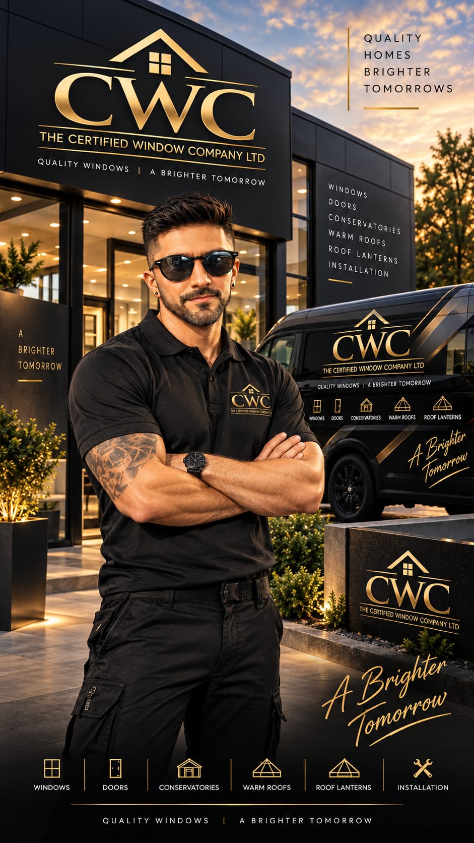 AI Image of Scott showing off the branding of the company